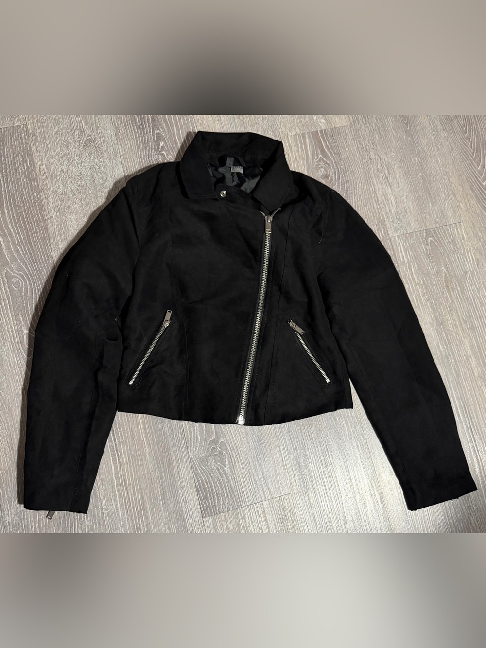 Divided Black Suede-Look Asymmetrical Moto Jacket